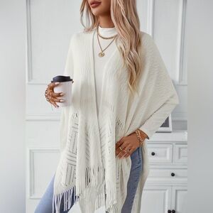 Chic White Fringe Poncho